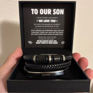 ❤️🔥BOGO FREE NWT Son Gift Men’s Leather Personalized Beaded Bracelet Accssory